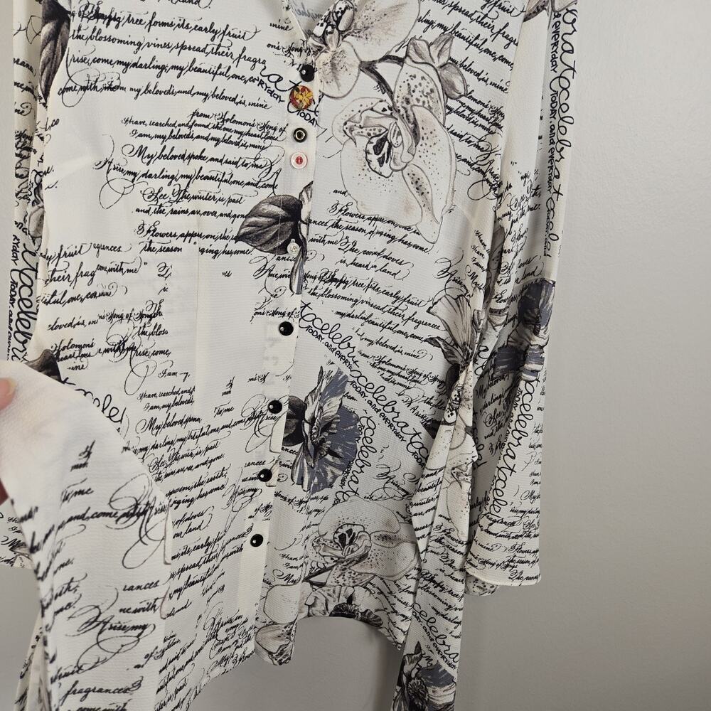 MISHCA French Garden Poplin Blouse Flare Sleeve Tie Front SMALL Boho Peasant - Picture 11 of 14